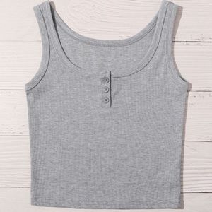 Solid button Rib-knit Tank Top